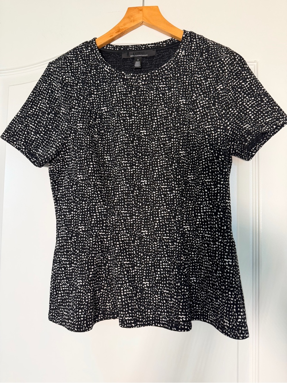 White House Black Market Black and White Short-Sleeve Dot-Print Tee